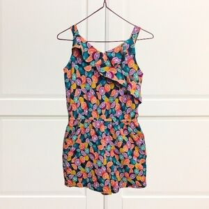 Girls Citrus Print Romper Shorts Ruffle Front Multicolor Spring Summer Outfit